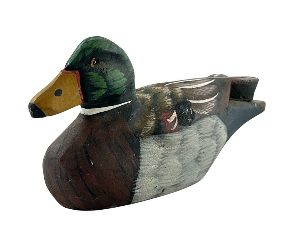 Vintage Miniature Hand Carved Painted Mallard Duck Decoy Folk Art 5” Decor